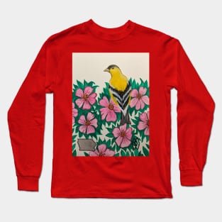 Iowa state bird and flower, the goldfinch and wild rose Long Sleeve T-Shirt